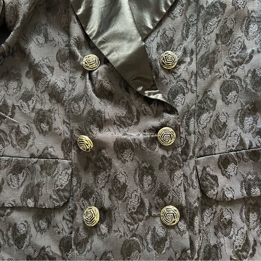 Vintage 90s Addiction Black Jacquard Satin Blazer Size Medium - Picture 3 of 16